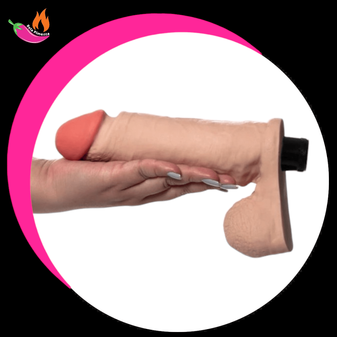 Protese Peniana Cyberskin com Vibro e Escroto 18x5cm Bege Thor - Imagem 5
