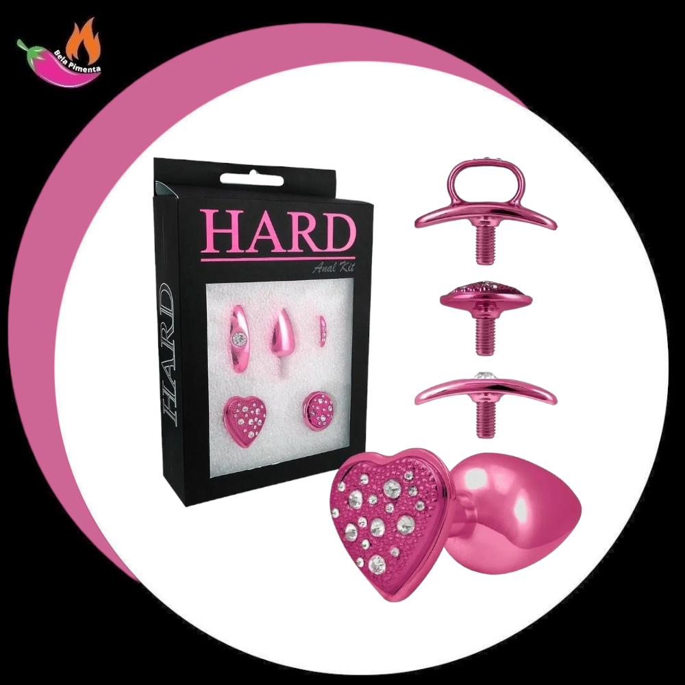 Kit Plug Anal Metal M com Base Removivel Pink