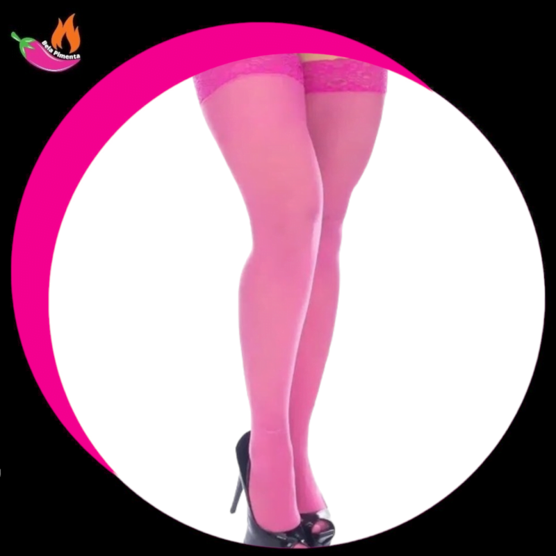Meia 7/8 Fina Rosa Pink com Renda