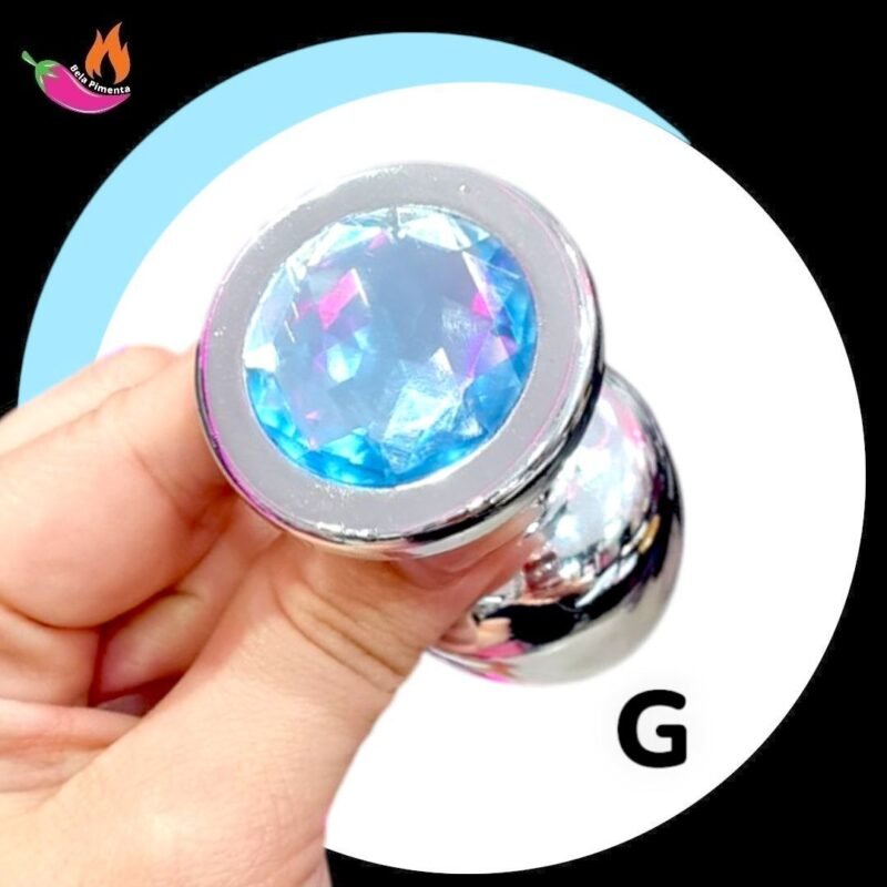 Plug Anal Metal Redondo G Prata / Azul Claro