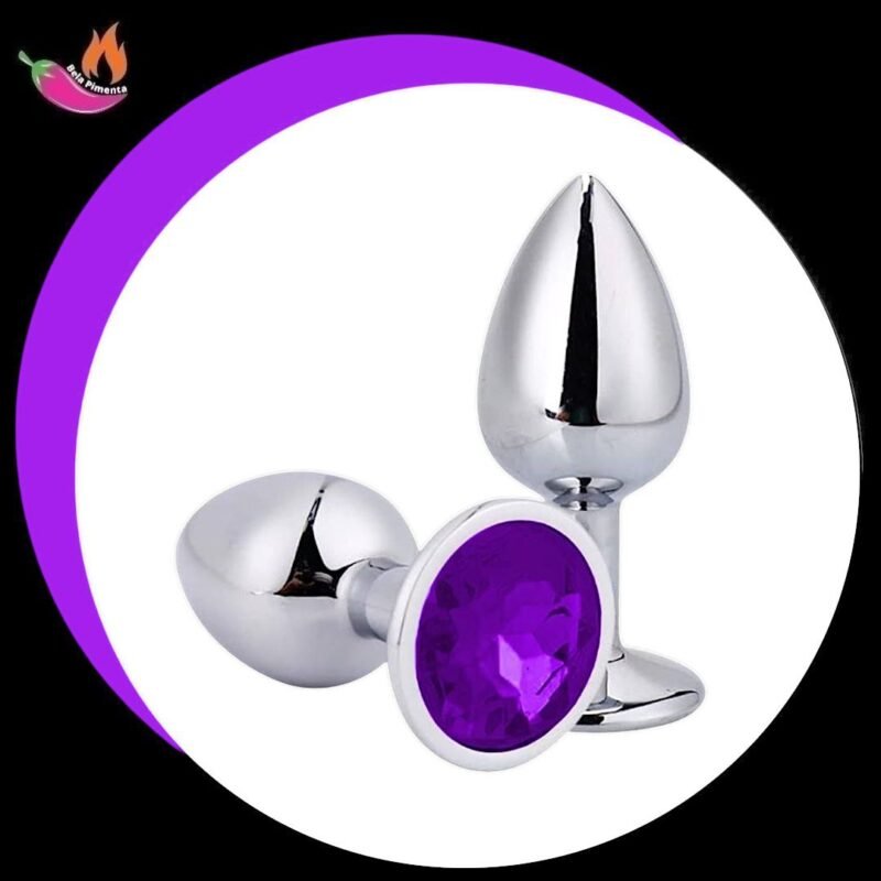 Plug Anal Metal Redondo P Prata / Roxo