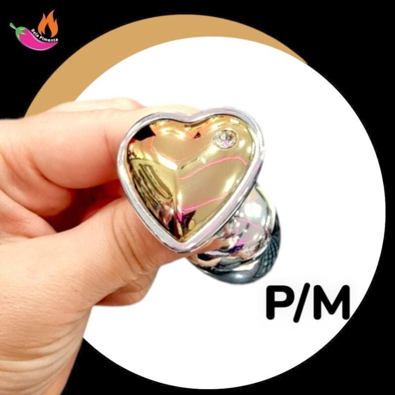 Plug Anal Metal Coracao Strass P/M Prata Dourado