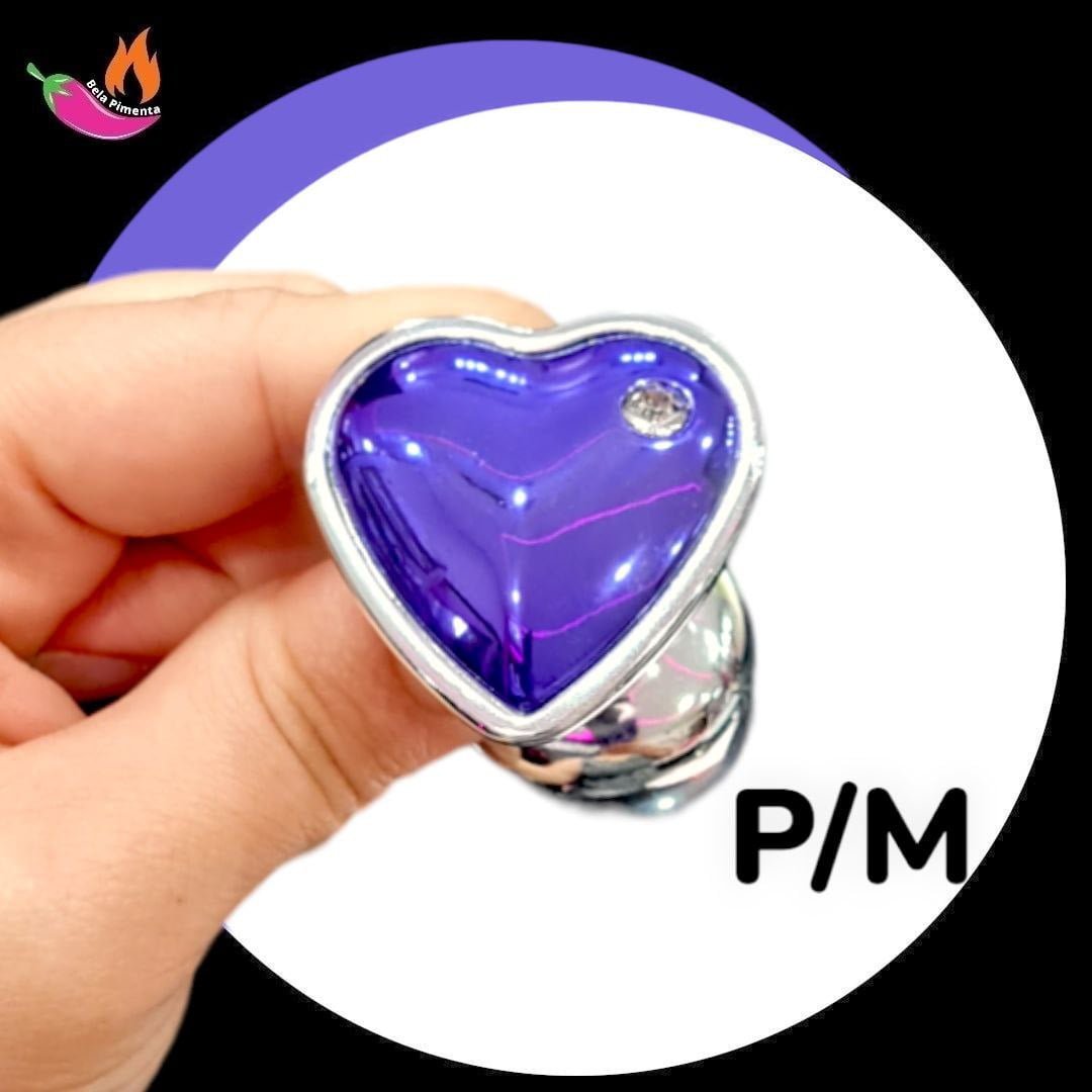 Plug Anal Metal Coracao Strass P/M Prata Lilas