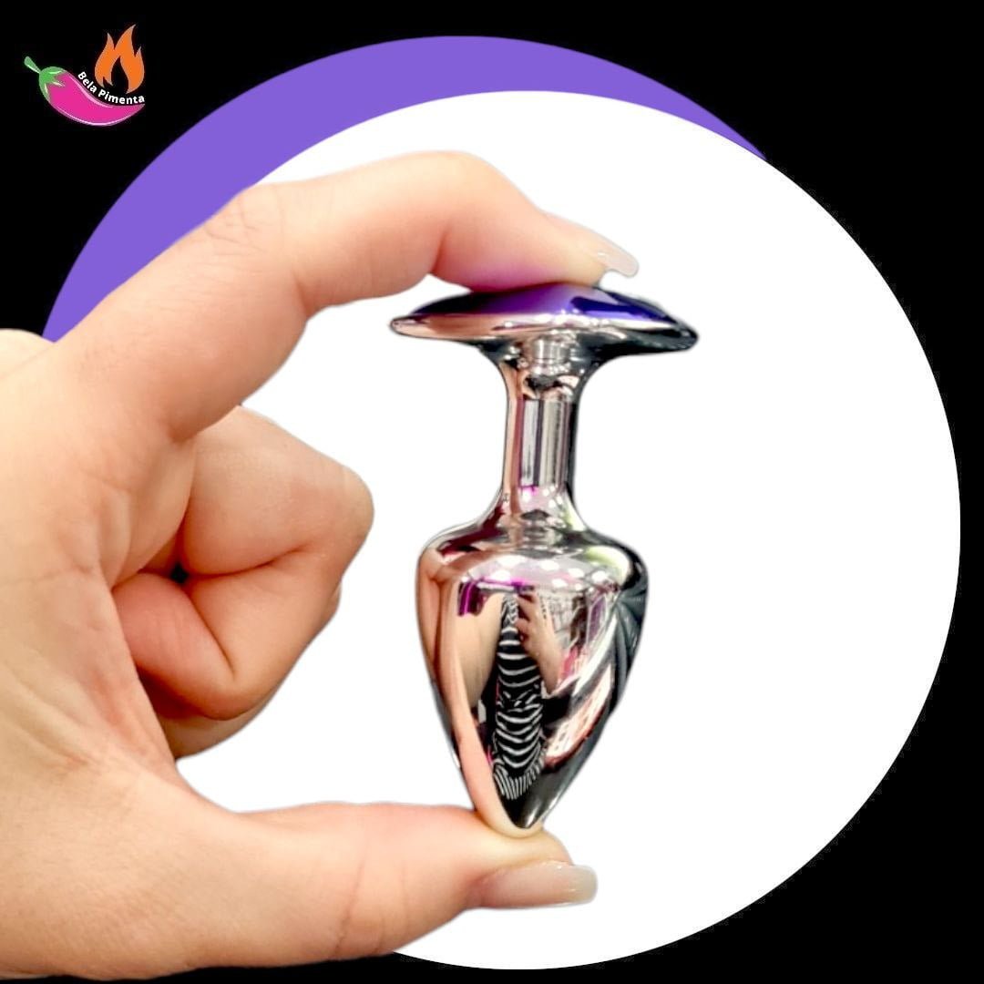 Plug Anal Metal Coracao Strass P/M Prata Lilas - Imagem 2