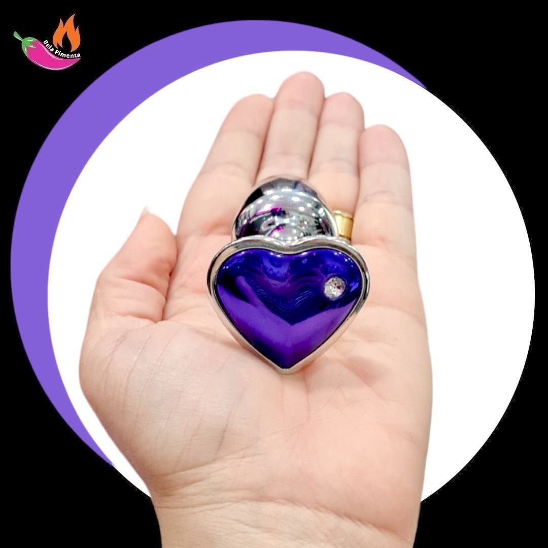 Plug Anal Metal Coracao Strass P/M Prata Lilas - Imagem 3