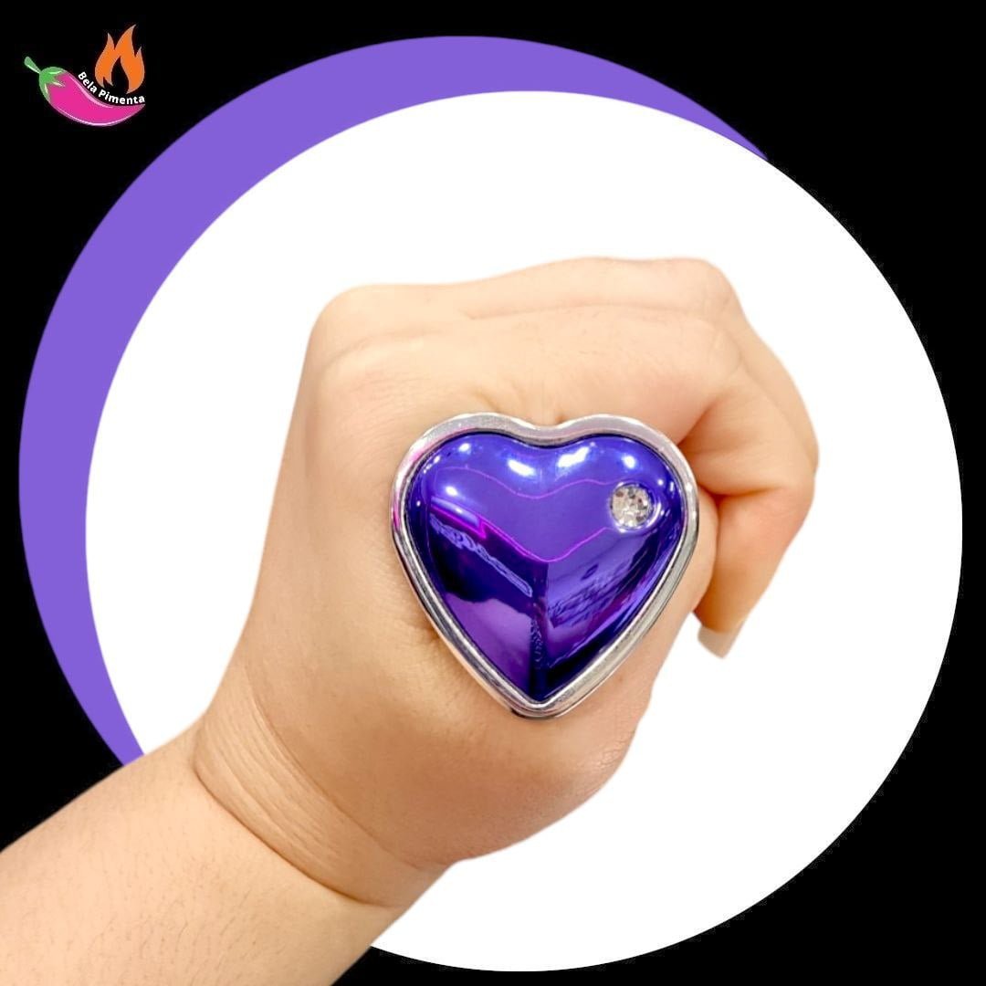 Plug Anal Metal Coracao Strass P/M Prata Lilas - Imagem 4