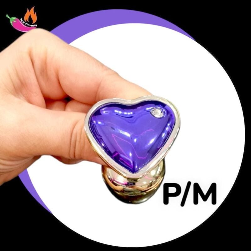 Plug Anal Metal Coracao Strass P/M Dourado Lilas