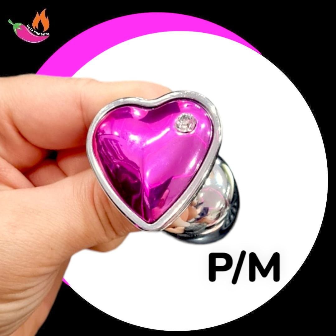 Plug Anal Metal Coracao Strass P/M Prata Rosa