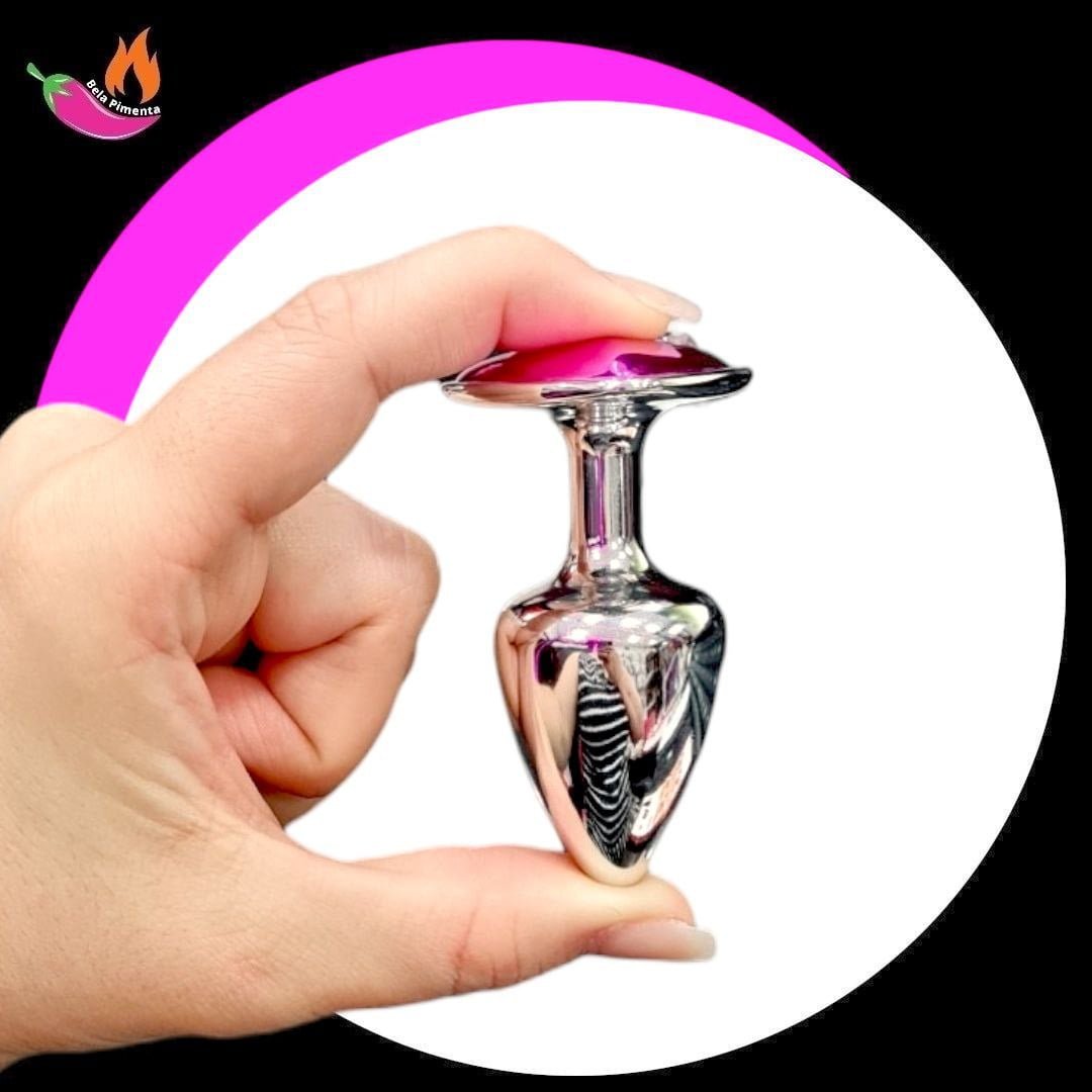Plug Anal Metal Coracao Strass P/M Prata Rosa - Imagem 4