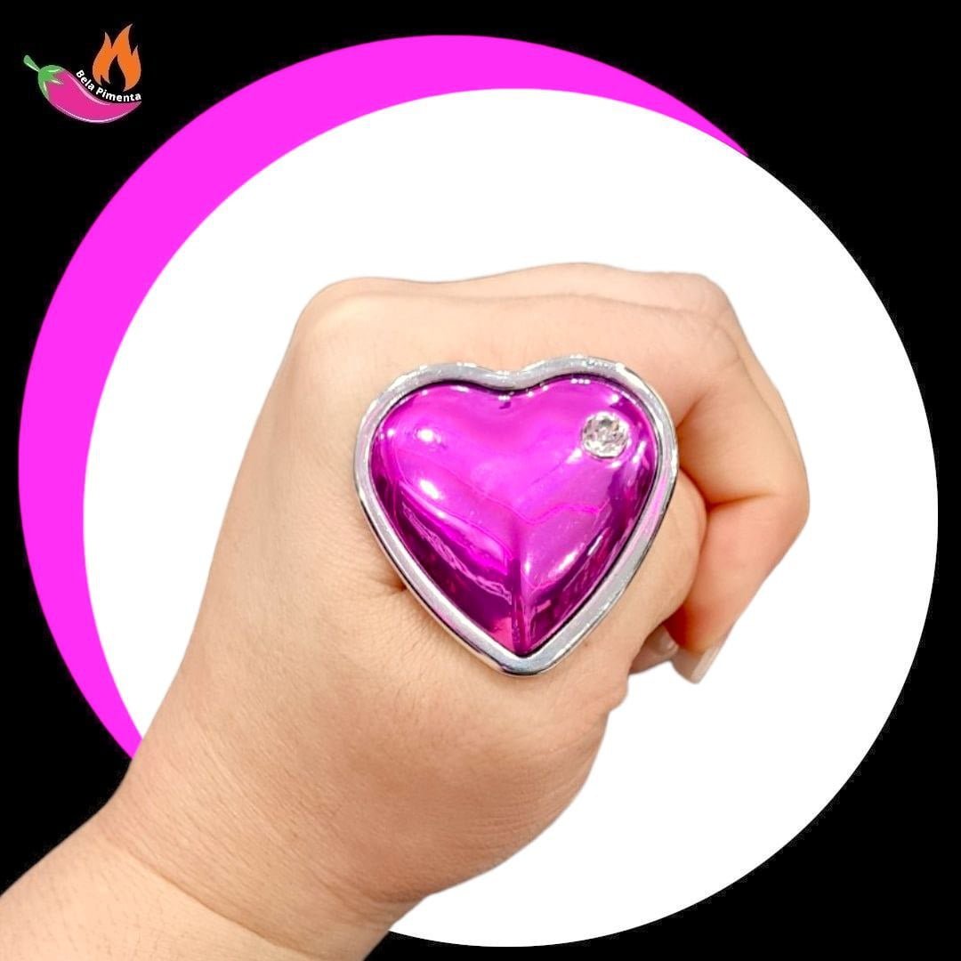 Plug Anal Metal Coracao Strass P/M Prata Rosa - Imagem 3