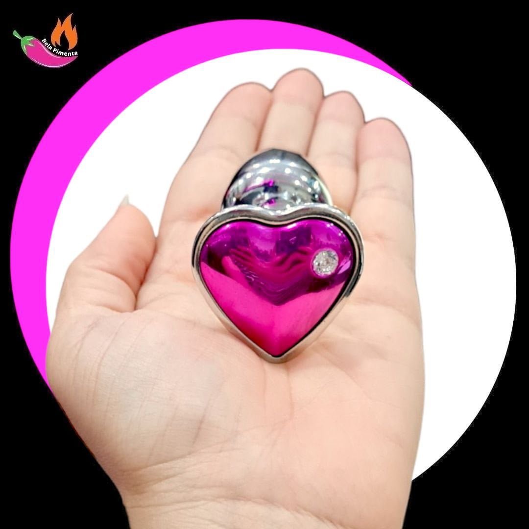 Plug Anal Metal Coracao Strass P/M Prata Rosa - Imagem 2