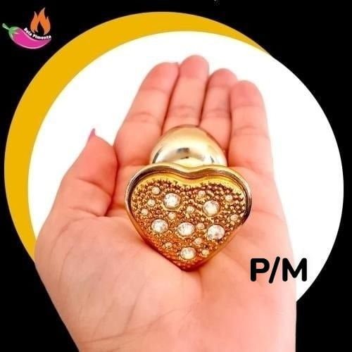 Plug Anal Metal Coracao Cravejado Dourado
