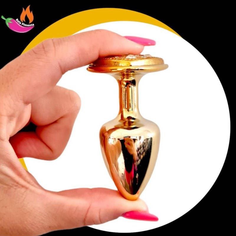 Plug Anal Metal Coracao Cravejado Dourado - Imagem 2