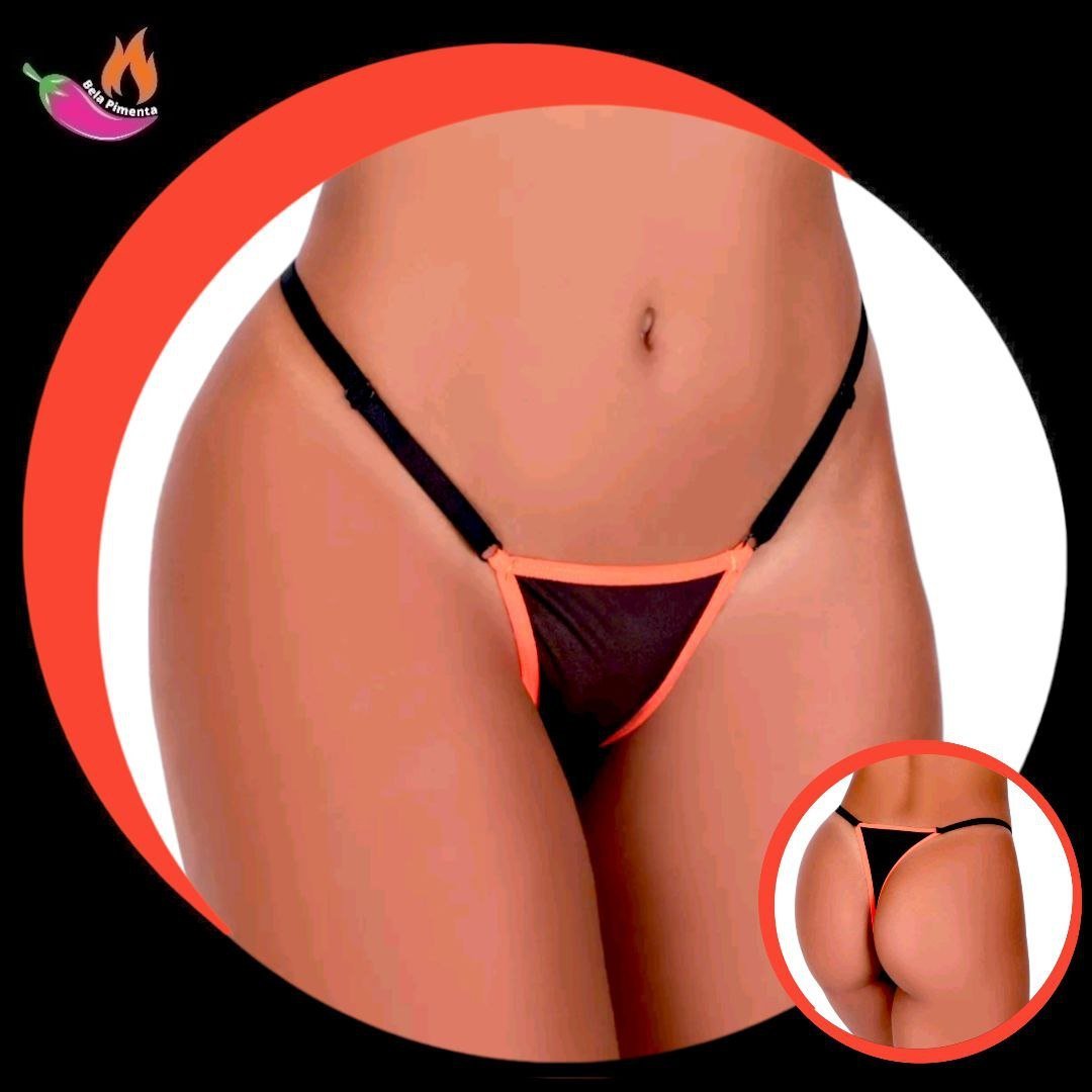 Calcinha Fio Misterio Neon Preto/Laranja (Veste 36 ao 46)