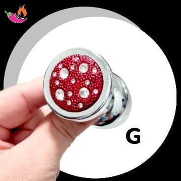 Plug Anal Less Cromado Cravejado G Vermelha