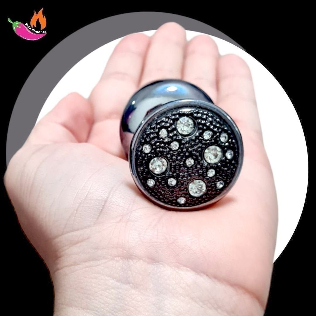Plug Anal Metal Cravejado M Redondo Onix - Imagem 2