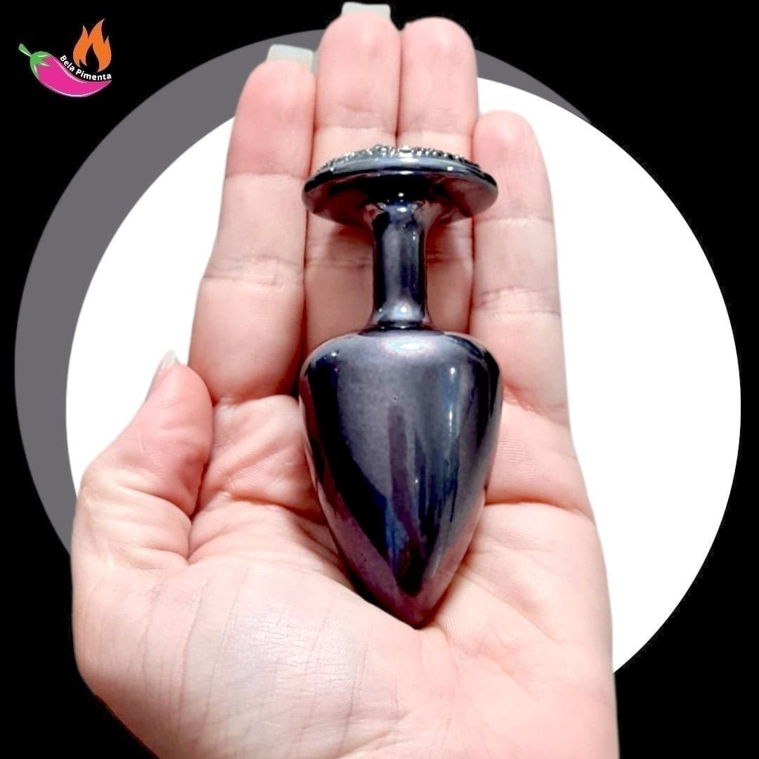 Plug Anal Metal Cravejado M Redondo Onix - Imagem 4
