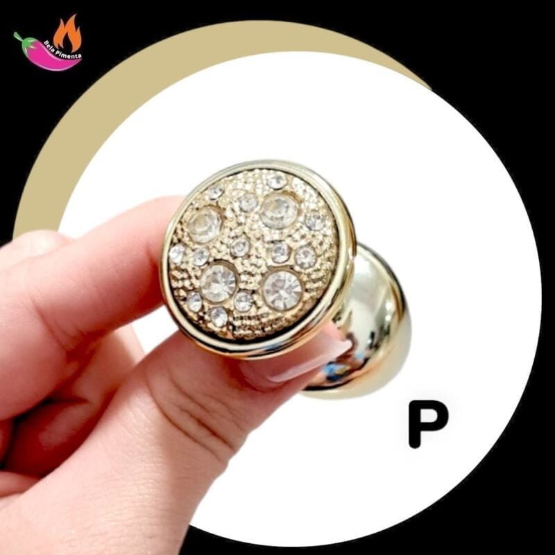 Plug Anal Metal Cravejado Redondo Dourado P