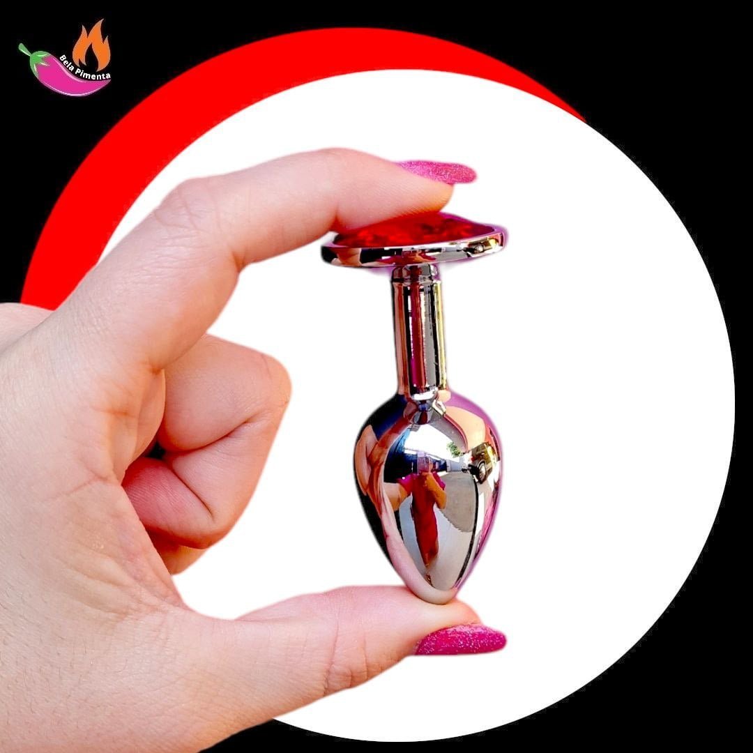 Plug Anal Metal Redondo P Prata / Vermelho - Imagem 2