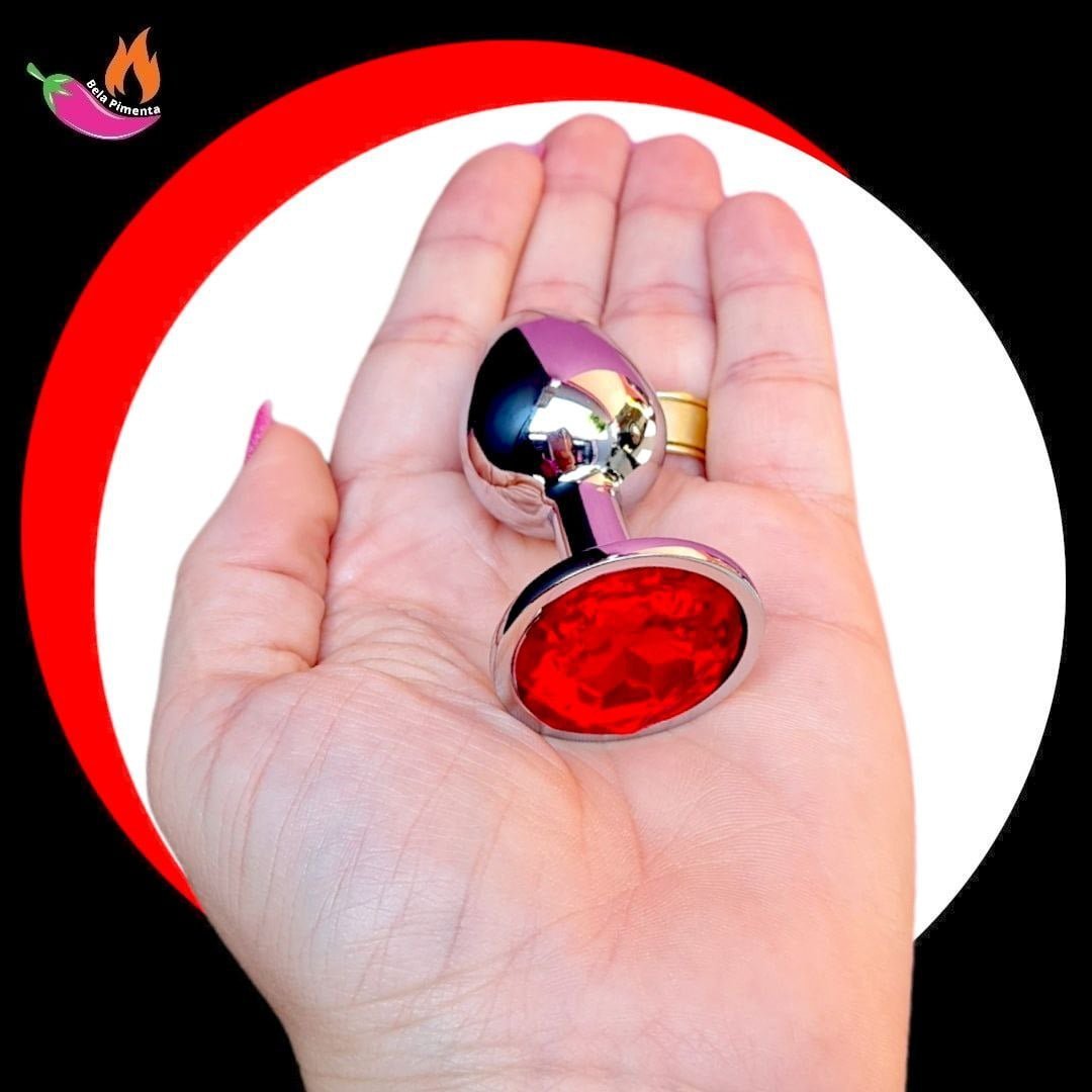 Plug Anal Metal Redondo P Prata / Vermelho - Imagem 3