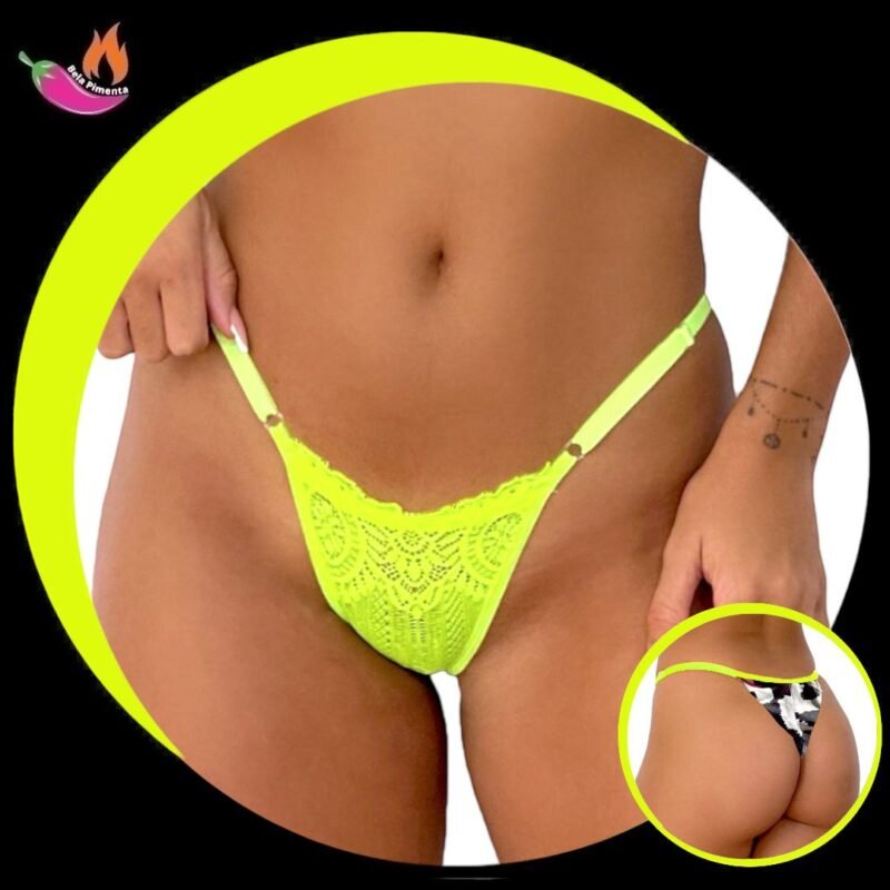 Calcinha Fio Duplo Imprevisivel Amarelo Neon Vaca (Veste 36 ao 46)