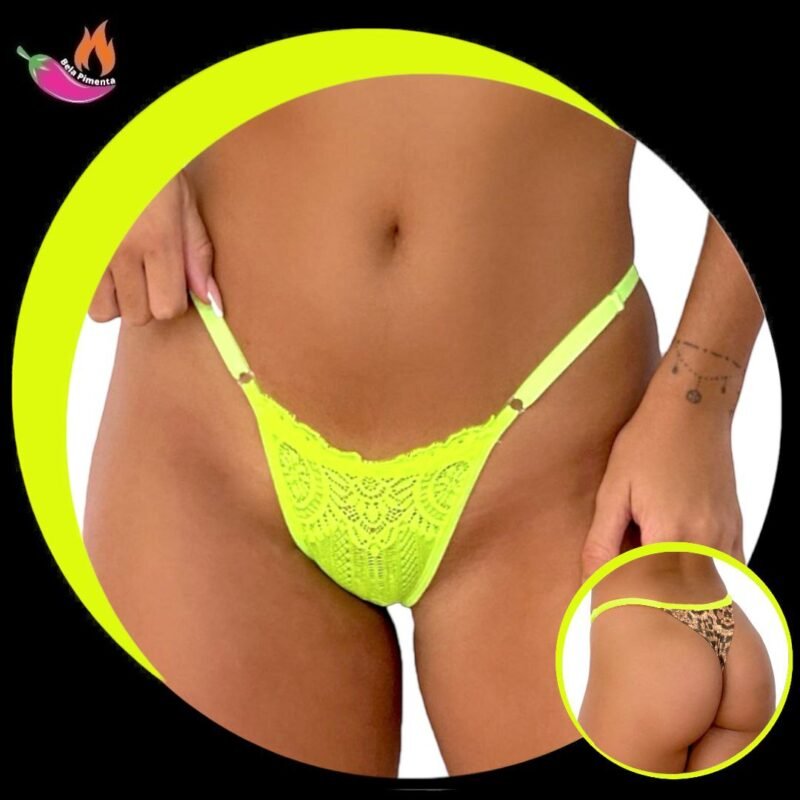 Calcinha Fio Duplo Imprevisivel Amarelo Neon Onça (Veste 36 ao 46)