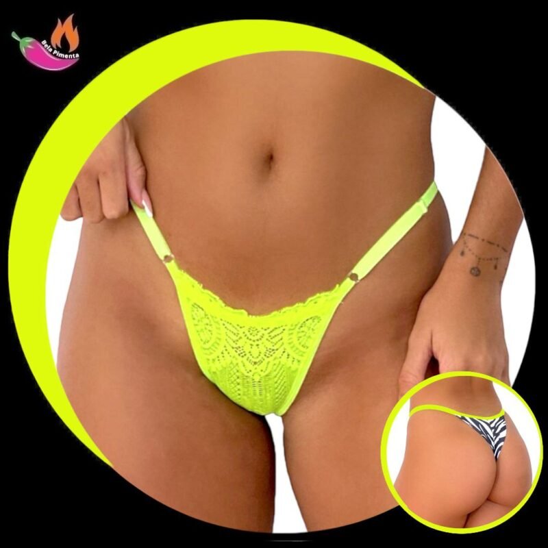 Calcinha Fio Duplo Imprevisivel Amarelo Neon Zebra (Veste 36 ao 46)