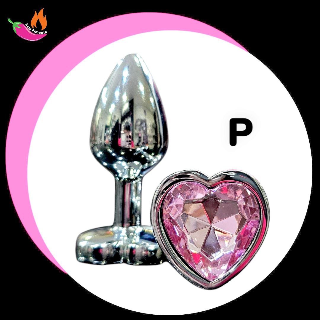 Plug Anal Metal Coracao P Prata / Rosa Claro - Imagem 2