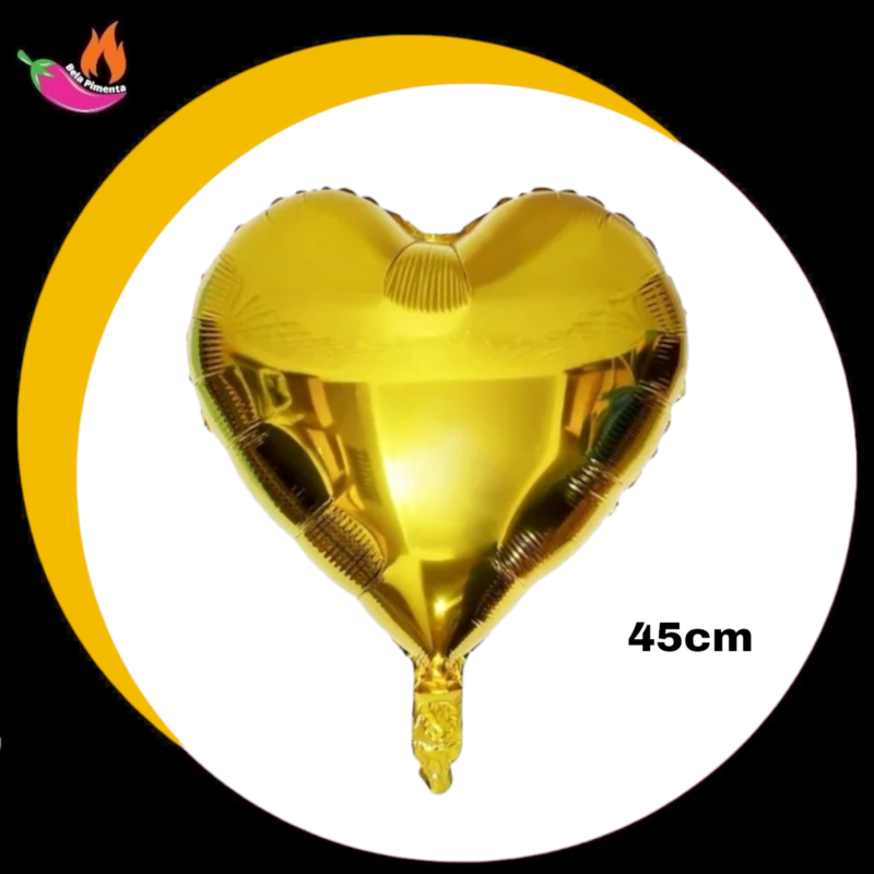 Balão Coração Metalizado Amarelo 45cm - 2 unidades