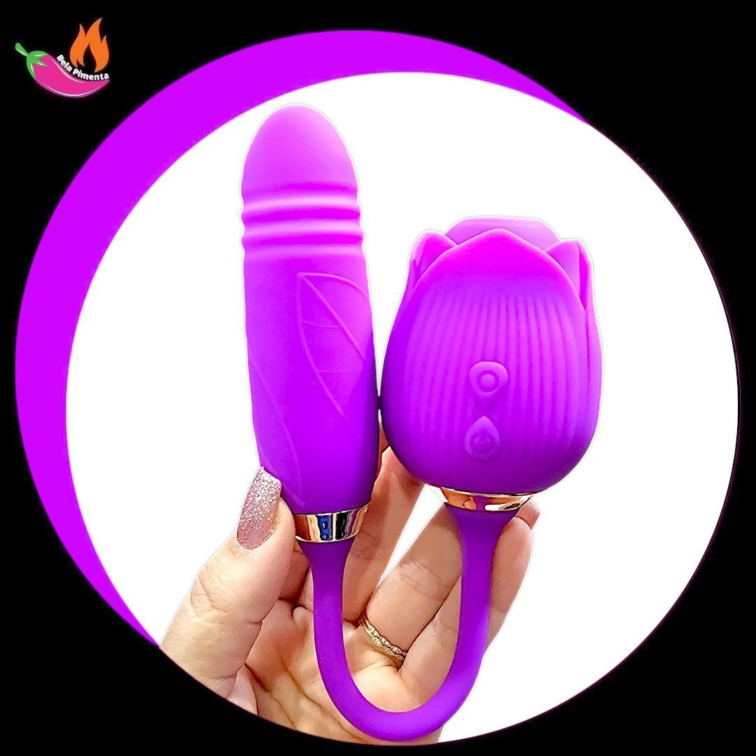 Vibrador Sugador Rosa Flor Pump Vai e Vem Roxo