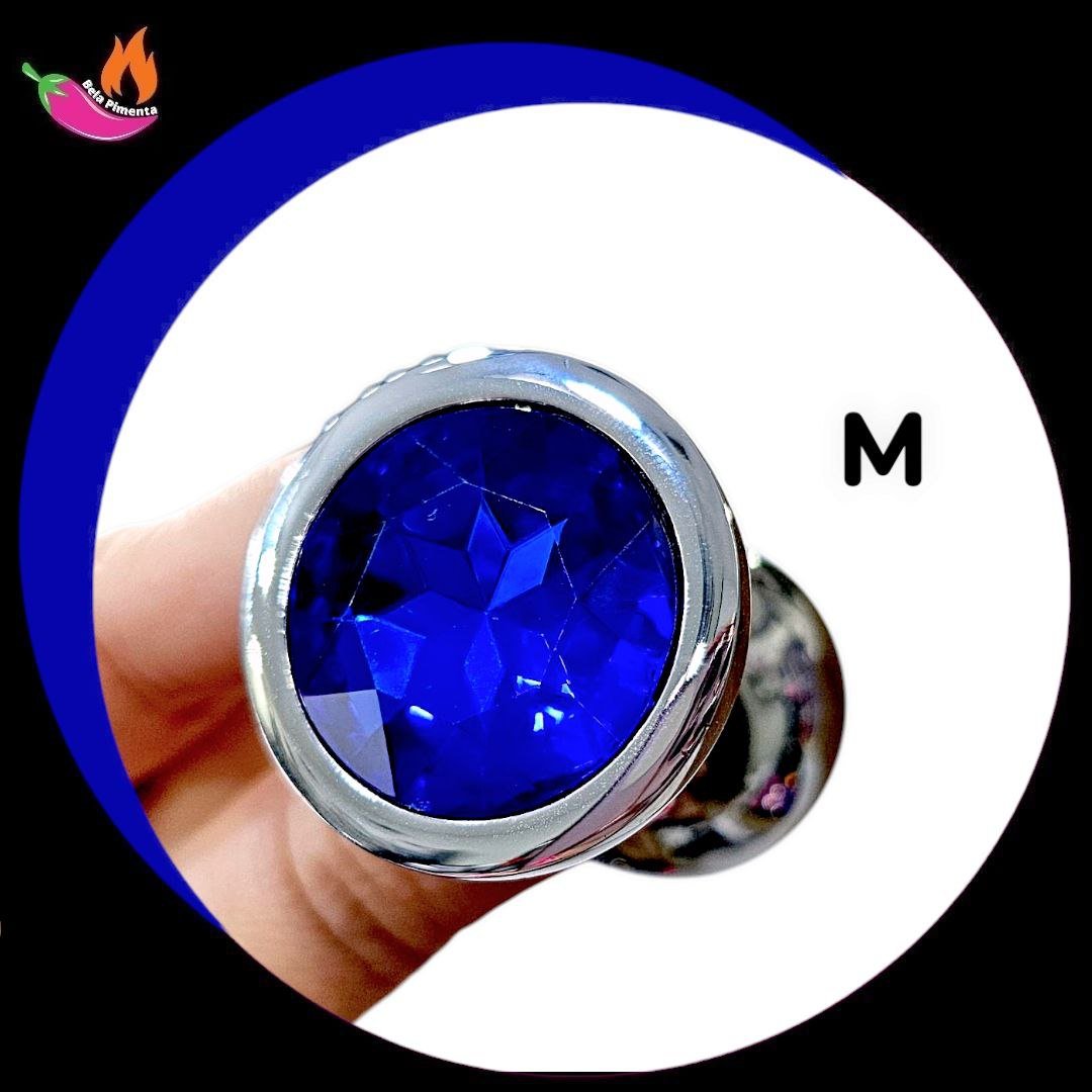 Plug Anal Metal Redondo M Prata / Azul Escuro