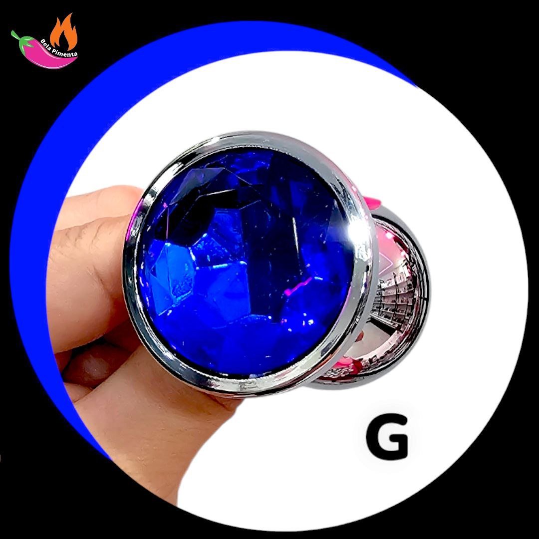 Plug Anal Metal Redondo G Prata / Azul Royal