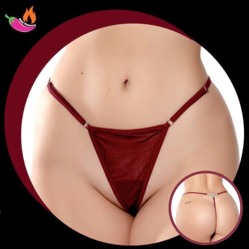 Calcinha Fio Strass Luxo 3 Pedras Cristal Marsala - 5023