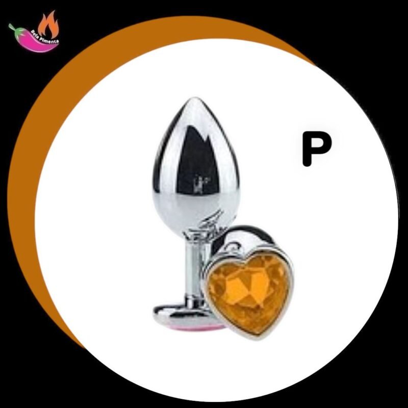 Plug Anal Metal Coracao P Prata / Laranja