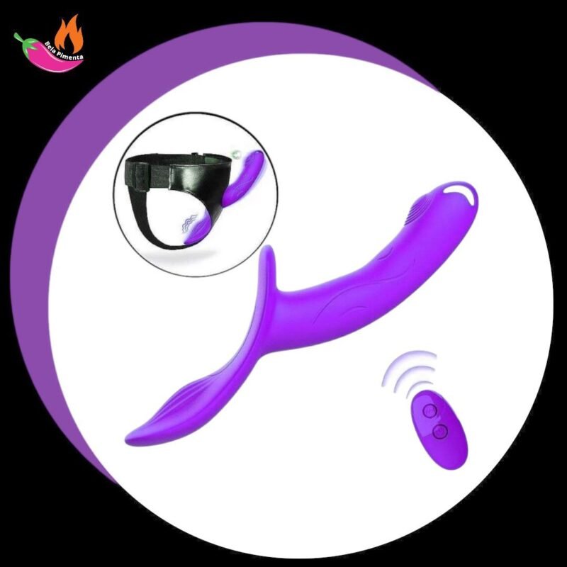 Vibrador Strap On com Cinta e Controle Roxo
