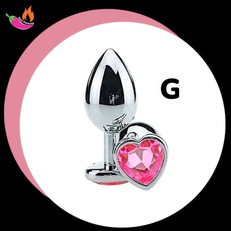 Plug Anal Metal Coracao G Prata / Rosa Claro