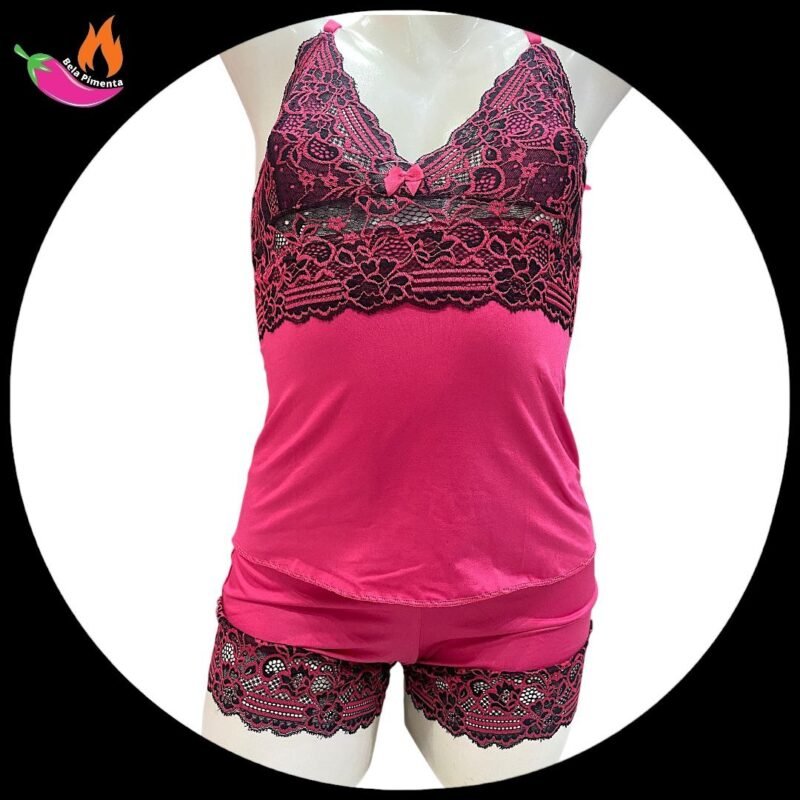 Babydoll Caliente M - Rosa e Preto