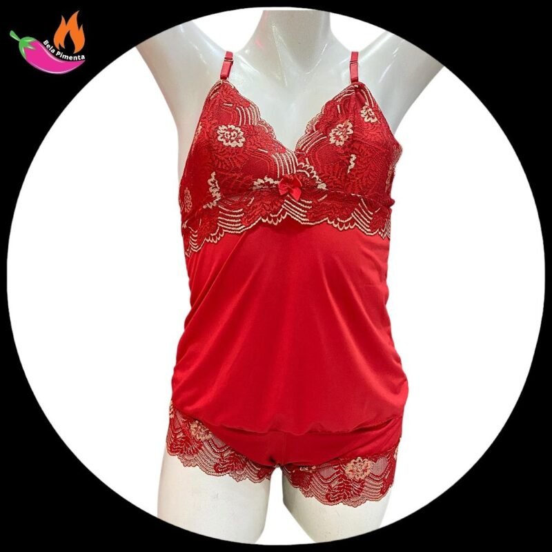 Babydoll Caliente M - Vermelho e Dourado