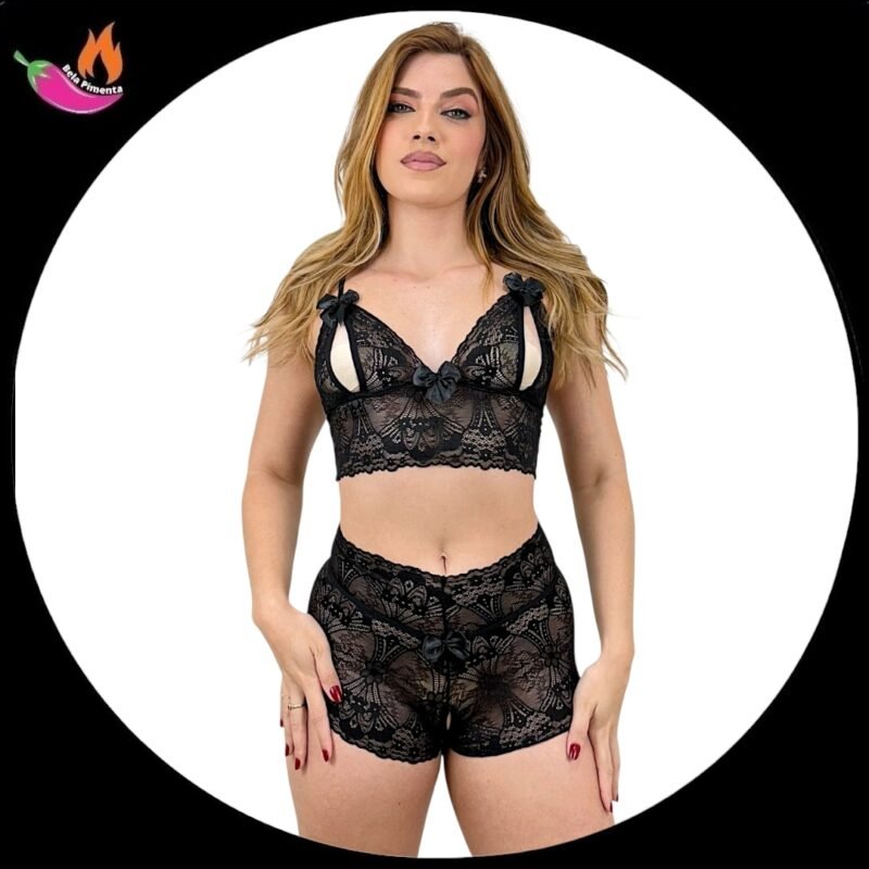 Conjunto Babydoll Plus Size Natascha Preto - G1
