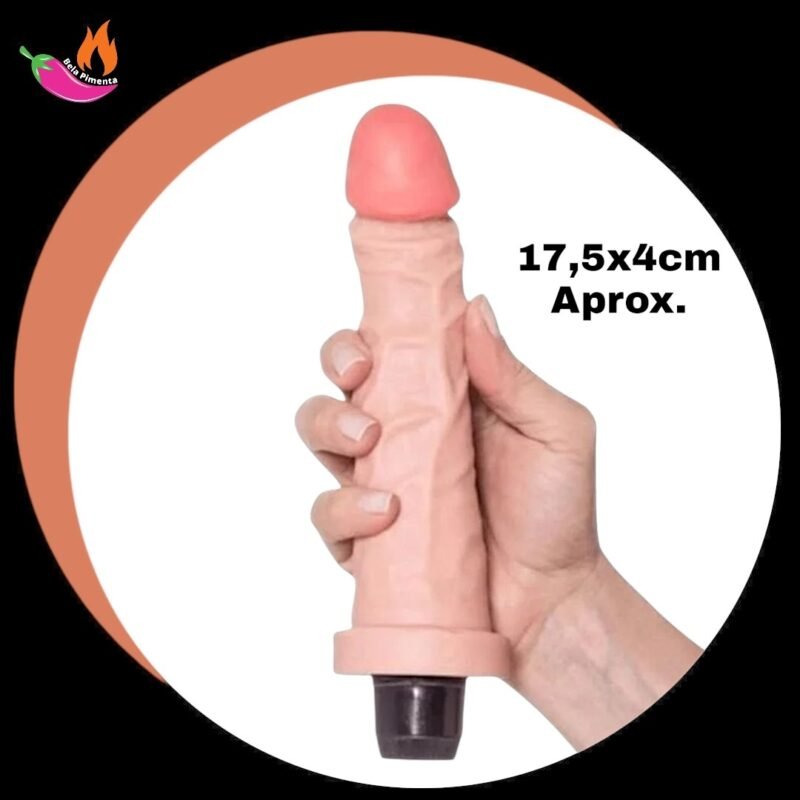 Protese Peniana Cyberskin com Vibrador 17,5x4cm Bege Leonard - Pilha