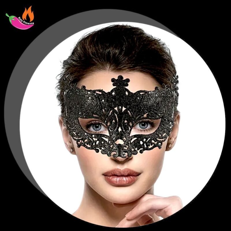 Mascara de Renda com Brilho Sensual Preta Luxo