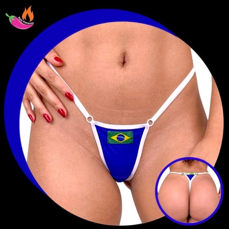 Calcinha Fio Personalizada Brasil Azul e Branca