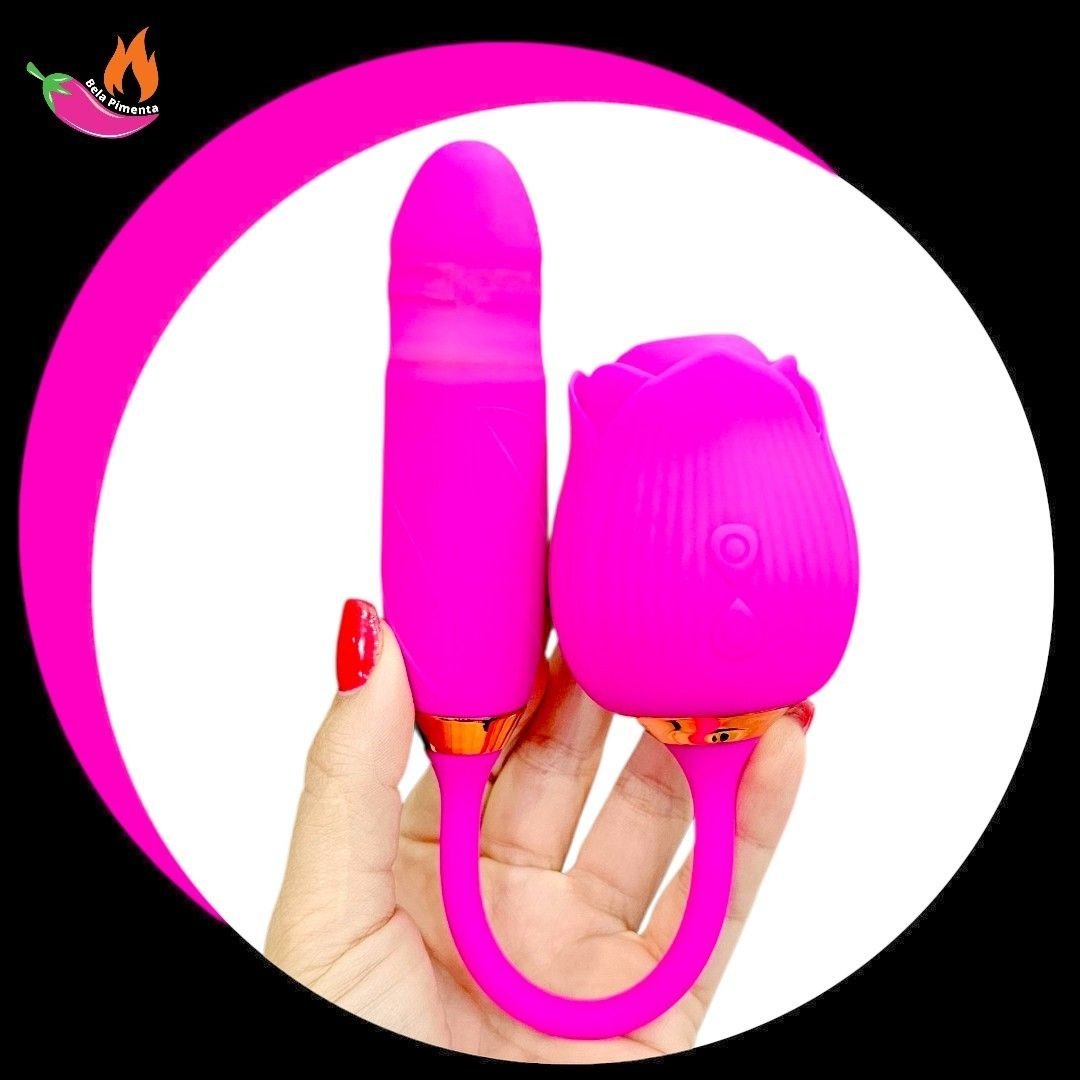 Vibrador Sugador Rosa Flor Pump Vai e Vem Rosa Pink