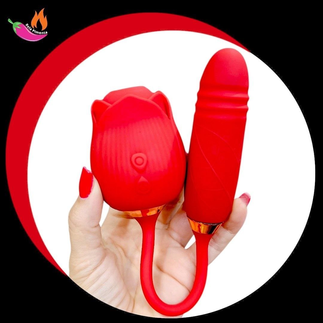 Vibrador Sugador Rosa Flor Pump Vai e Vem Vermelho