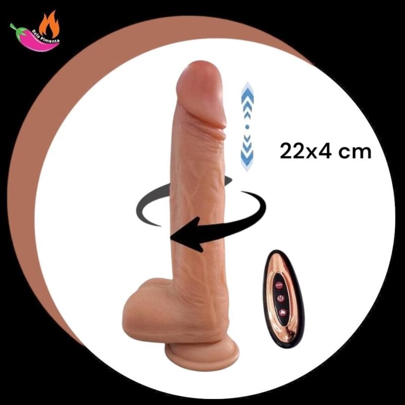 Prótese Peniana com Ventosa e Vibração Hugo - Movimento De Giro 360º e Sobe e Desce 22x4cm