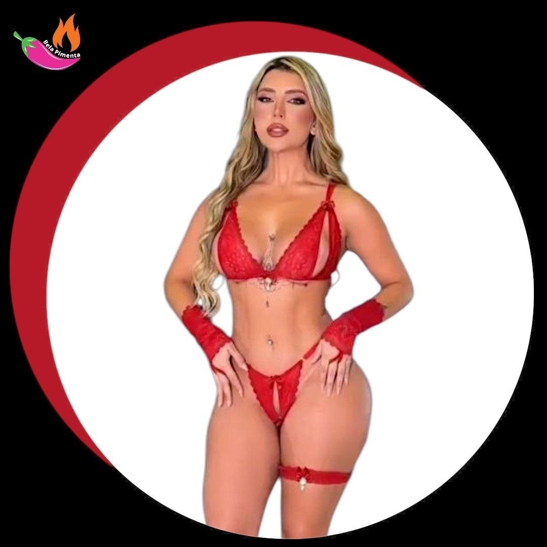 Conjunto com Calcinha Personalizada Sapeca Vermelha ( Veste do M ao GG )