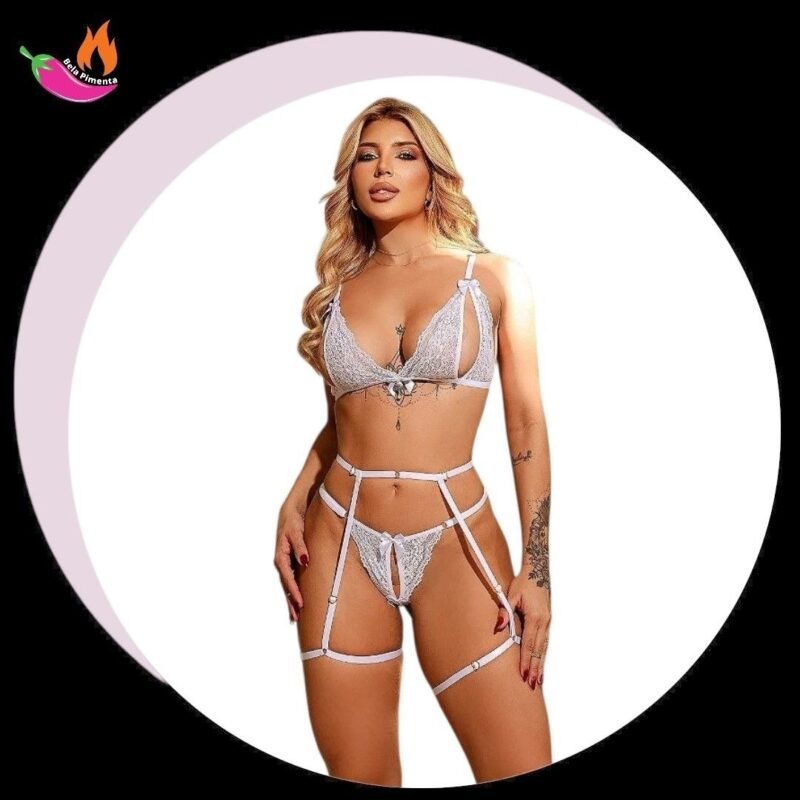 Conjunto com Calcinha Personalizada Sapeca Branca ( Veste do M ao GG )