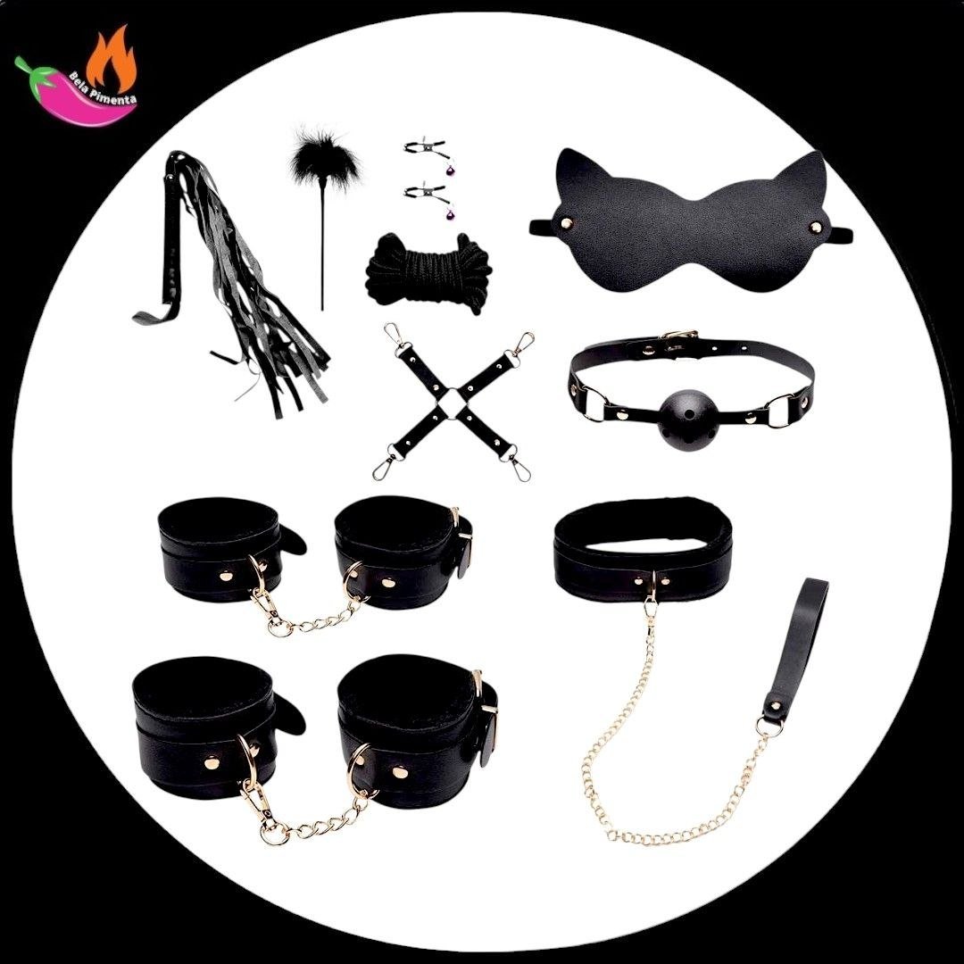 Kit Sado Bondage BDSM 10 Peças – Preto