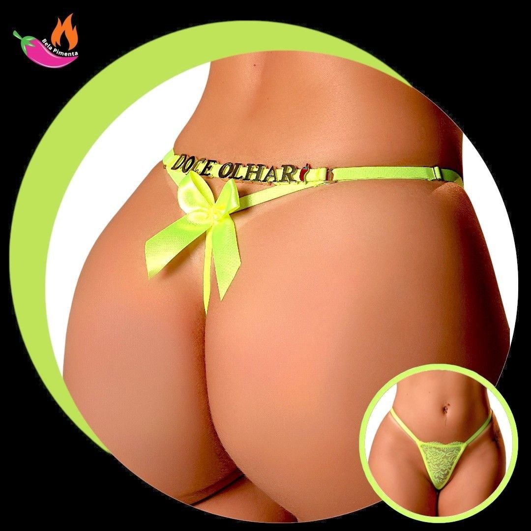 Calcinha Personalizada Fio Presente Laço Amarelo Neon