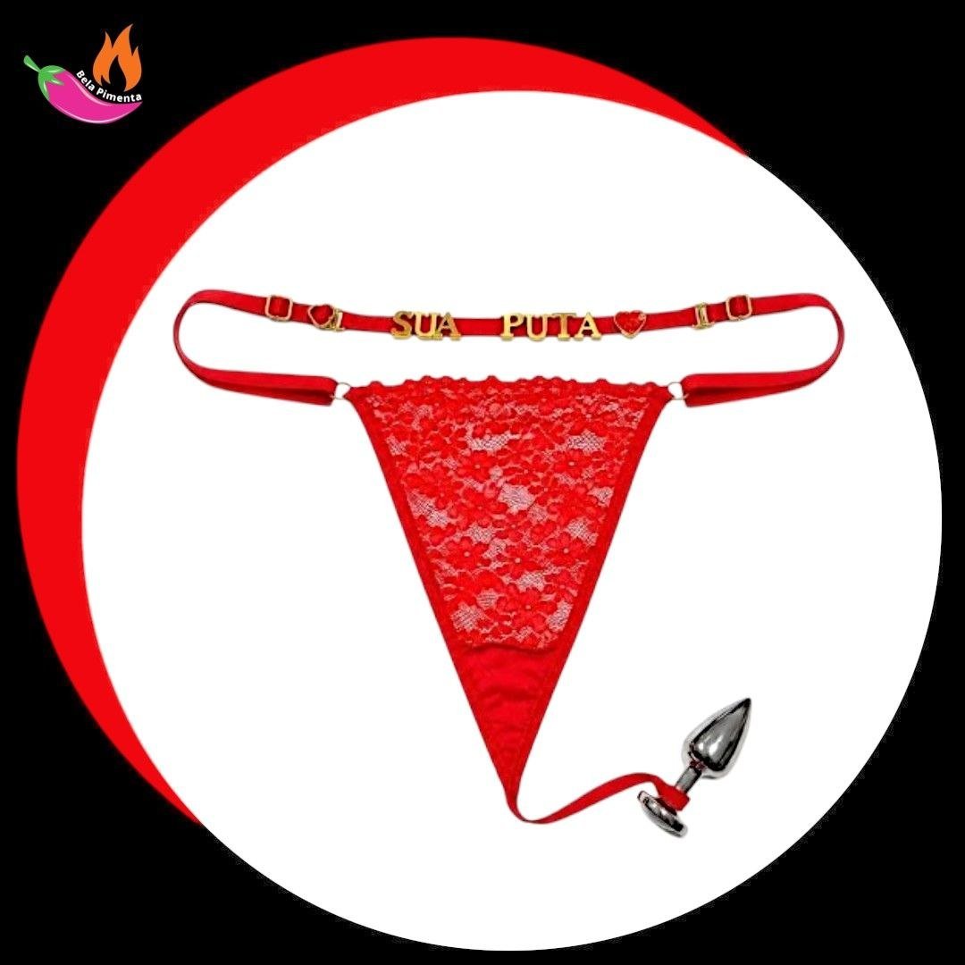 Calcinha Personalizada com Suporte para Plug Anal Vermelha